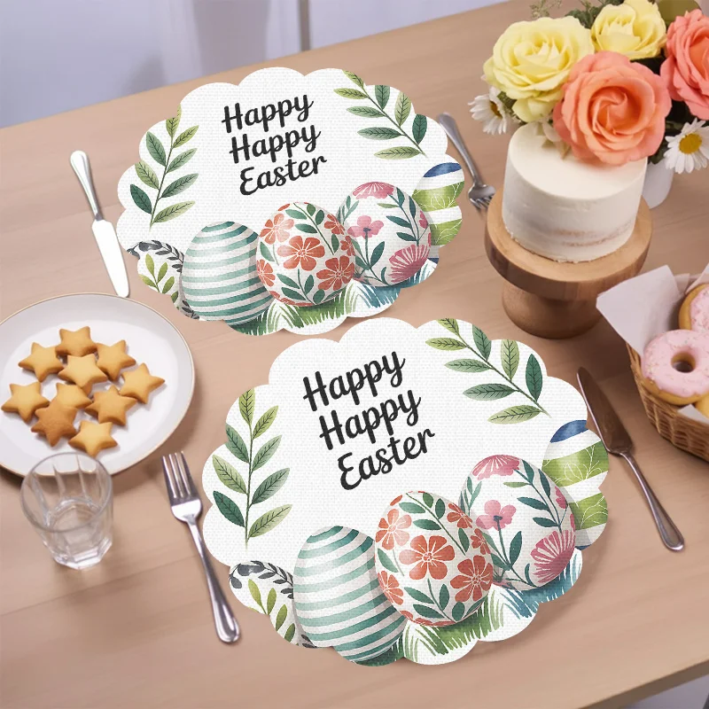 Paquete de 4 manteles individuales con diseño de huevos de Pascua, manteles individuales grandes de 15 pulgadas, antideslizantes, resistentes al calor para brunch de Pascua, comedor de primavera