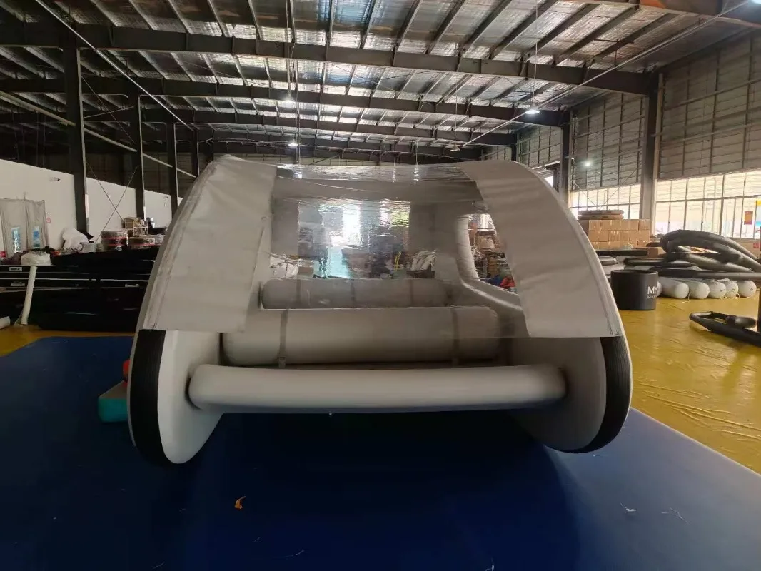 Newly designed inflatable yacht with awning for water leisure and party boats Floating inflatable boats