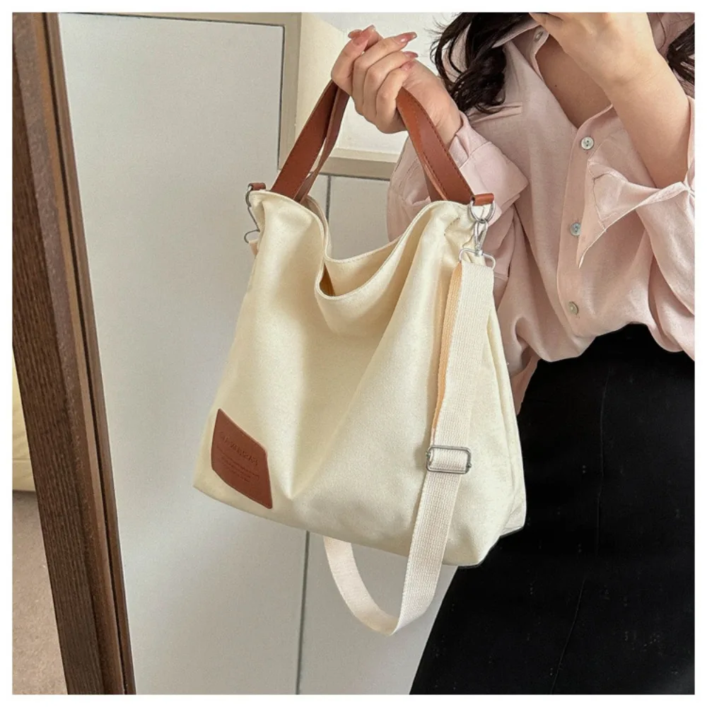 Women Canvas Shoulder Bag Letter Printing Ladies Casual Handbag Tote Bag Large Capacity Cotton Reusable Shopping Beach Bag