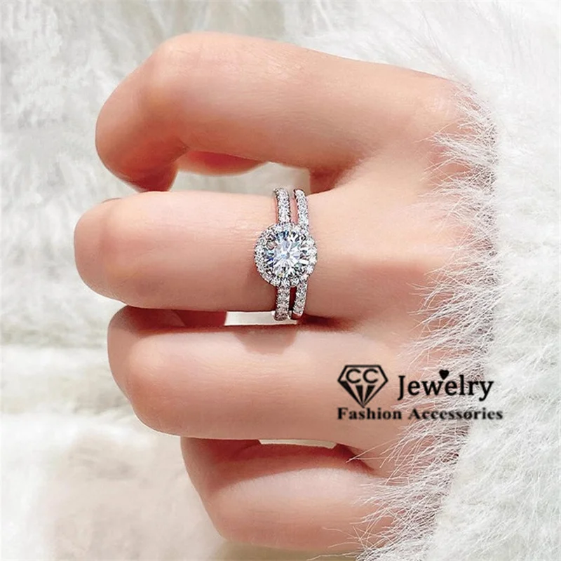 CC Wedding Rings For Women Classic Design White AAAAA Round Zirconia Stone Fashion Jewelry Party Engagement Accessories CC038