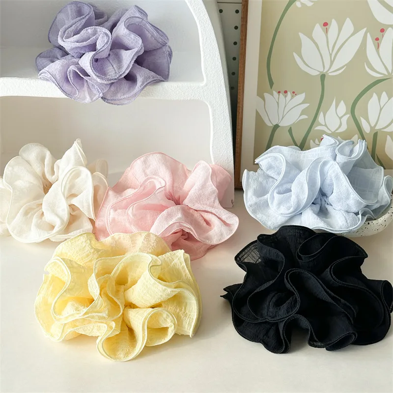 

Korean Version Of Multi-layer Pleated Wooden Ear Edge Large Head Rope Fashon Sweet Colorful Check Cloth High Elastic Scrunchie