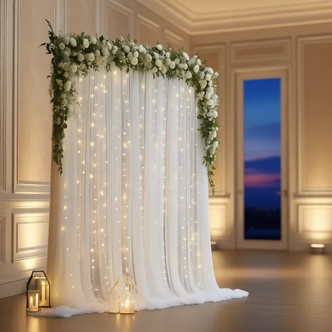 3*3m Tulle Backdrop Curtains, Optional Curtains Light, Decoration for Home Wedding Birthday Party Christmas Photography Backdrop