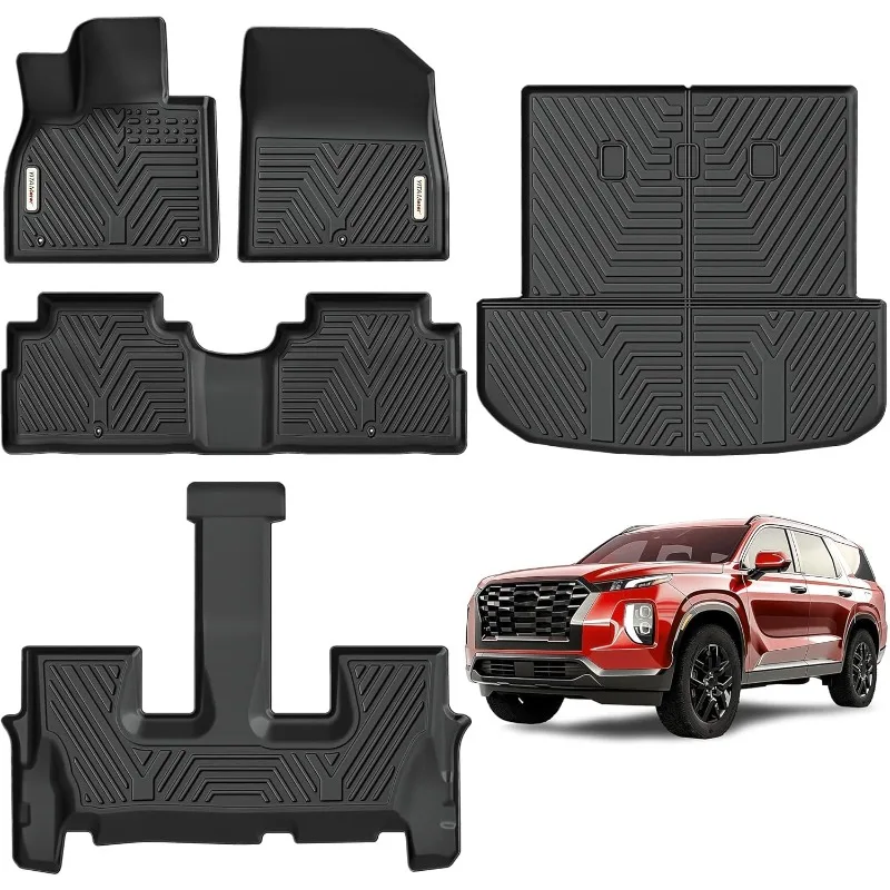 

US Floor Mats for 2020-2025 Hyundai Palisade Bucket Seats 7 Passenger,Rear Trunk Mat with Backrest Mat Floor Mat Replacement for