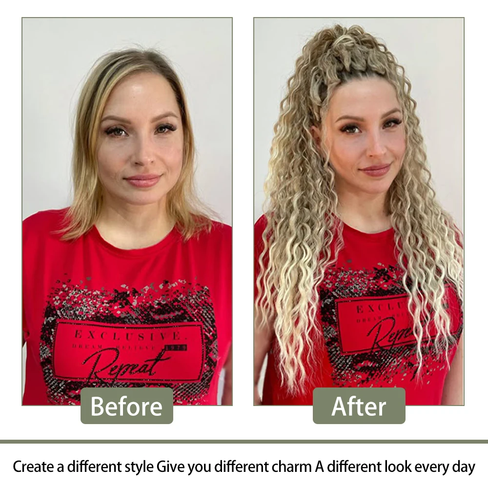 22 بوصة الاصطناعية موجة عميقة الكروشيه الشعر ارييل أومبير تجديل الشعر ارتفاع درجة الحرارة الألياف ملحقات للنساء برتقالي أحمر أشقر