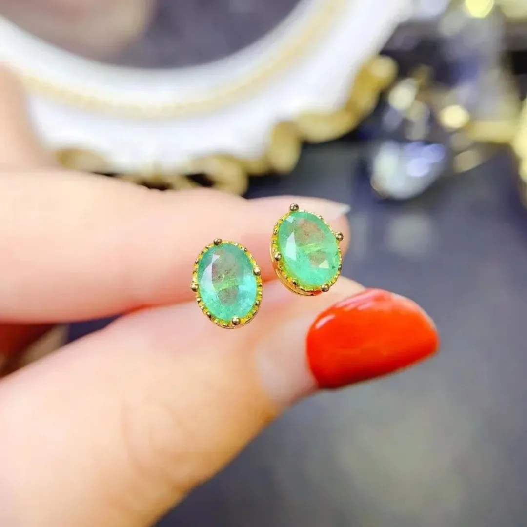

Big Size Emerald 5x7mm Sterling Silver Earrings Stud Earrings Oval Cut Big Size Natural Colombia Emerlad