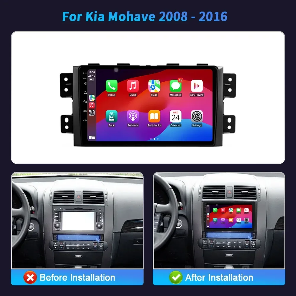 For Kia Mohave 2008-2016 Car Radio Android 14 Wireles Bluetooth CarPlay Navigation 4G GPS Multimedia Stereo Video Touch Screen