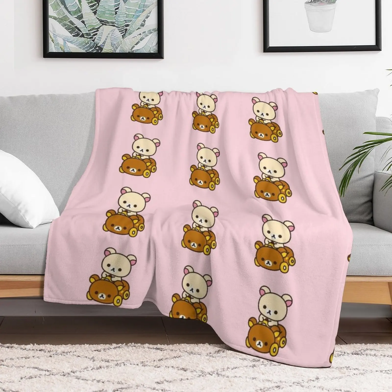 korilakkuma driving a Rilakkuma car Throw Blanket Flannel Vintage Blankets