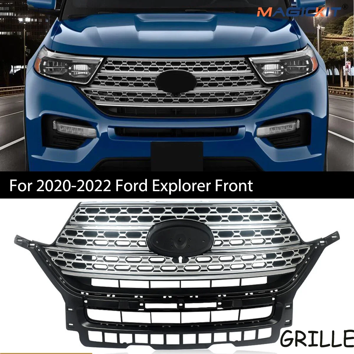 For 2020-2022 Ford Explorer Front Bumper Raceing Grilles Upper Mesh Grill Radiator Chrome car accessories