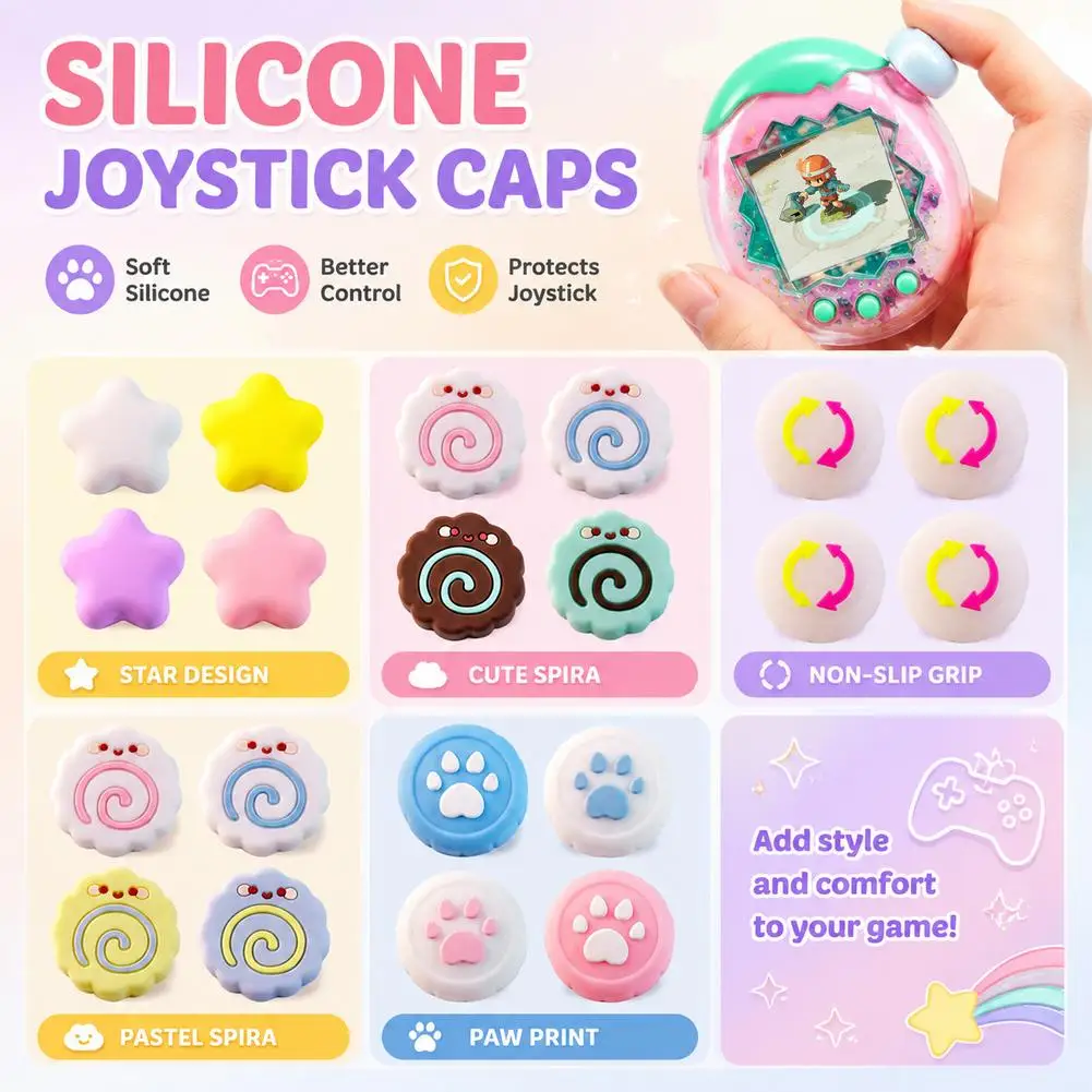 Lot de 4 capuchons de joystick pour Tamagotchi, motif Happy Garden Cat Claw, en silicone mignon, accessoires de jeu Paradise Joystick Hat