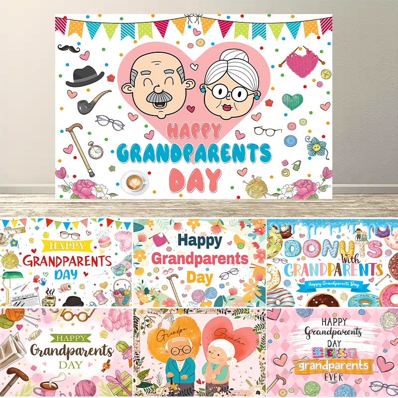 

Happy Grandparents Day Banner Backdrop Holiday Retirement Love Grandma Grandpa Party Decorations Supplies Photography Background