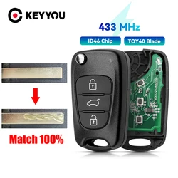 KEYYOU With Cutting Service For Hyundai I20 I30 IX35 Avante 433Mhz ASK ID46 Chip ASK 3 Buttons Flip Car Remote Key Control Key