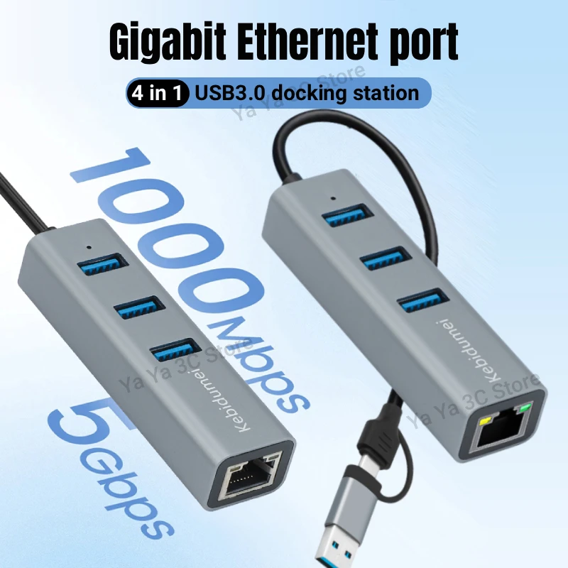 محطة إرساء USB C HUB من النوع C إلى RJ45 1000Mbps محول إيثرنت USB3.0 HUB بطاقة شبكة جيجابت للكمبيوتر المحمول ماك بوك