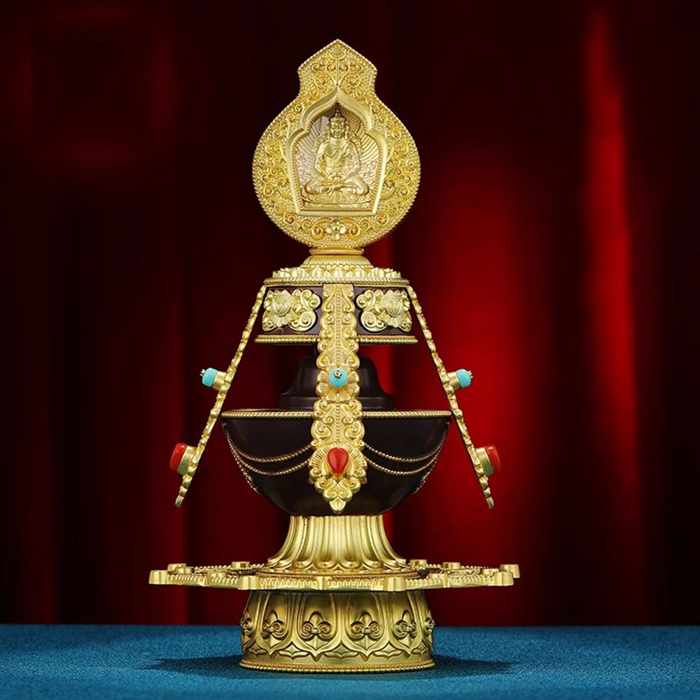 

Tibetan gold-plated longevity treasure bottle, Buddhist offerings, Alloy Lucky Eight-Treasures, Ethnic style offerings ornaments