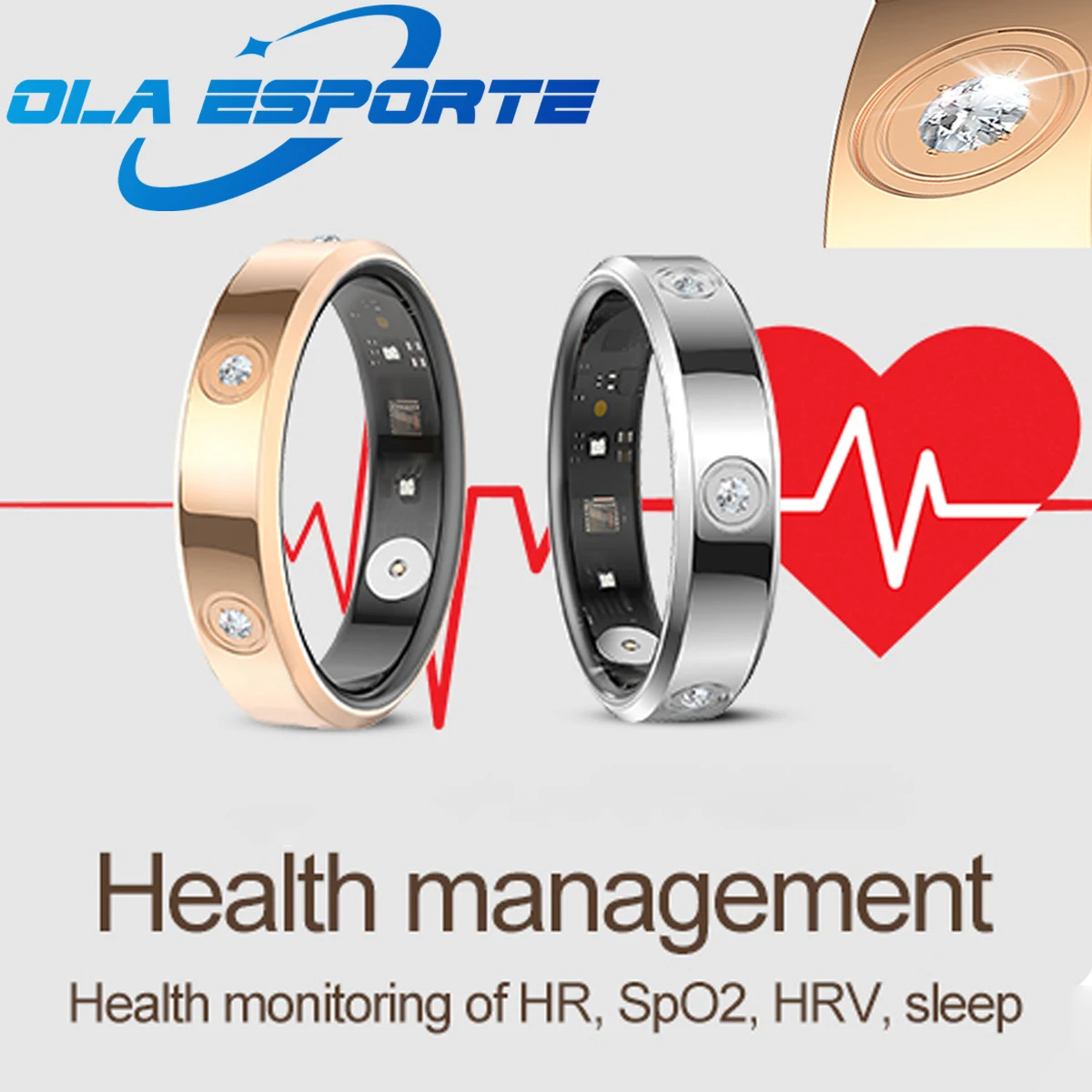 

Ola Esporte diamond Smart Ring New Couple Gift SmartRing Health Monitor Waterproof Ultra Thin Fashion Sport Ring for Men's Women