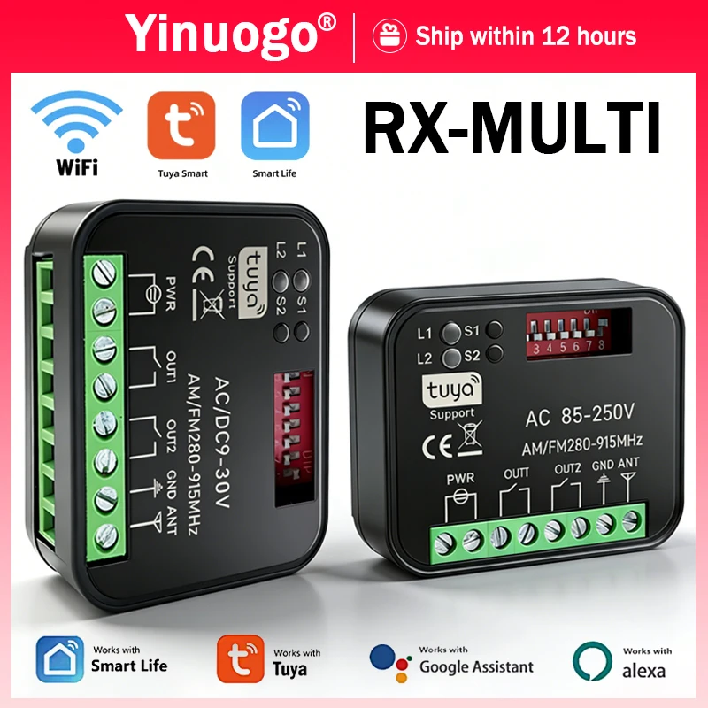 

Универсальный многоканальный модуль управления Tuya Smart Switch Module RX MULTI 300-868 МГц с Wi-Fi и радиочастотным реле, приемник дистанционного управления гаражными воротами/воротами 868 МГц - 433 МГц.
