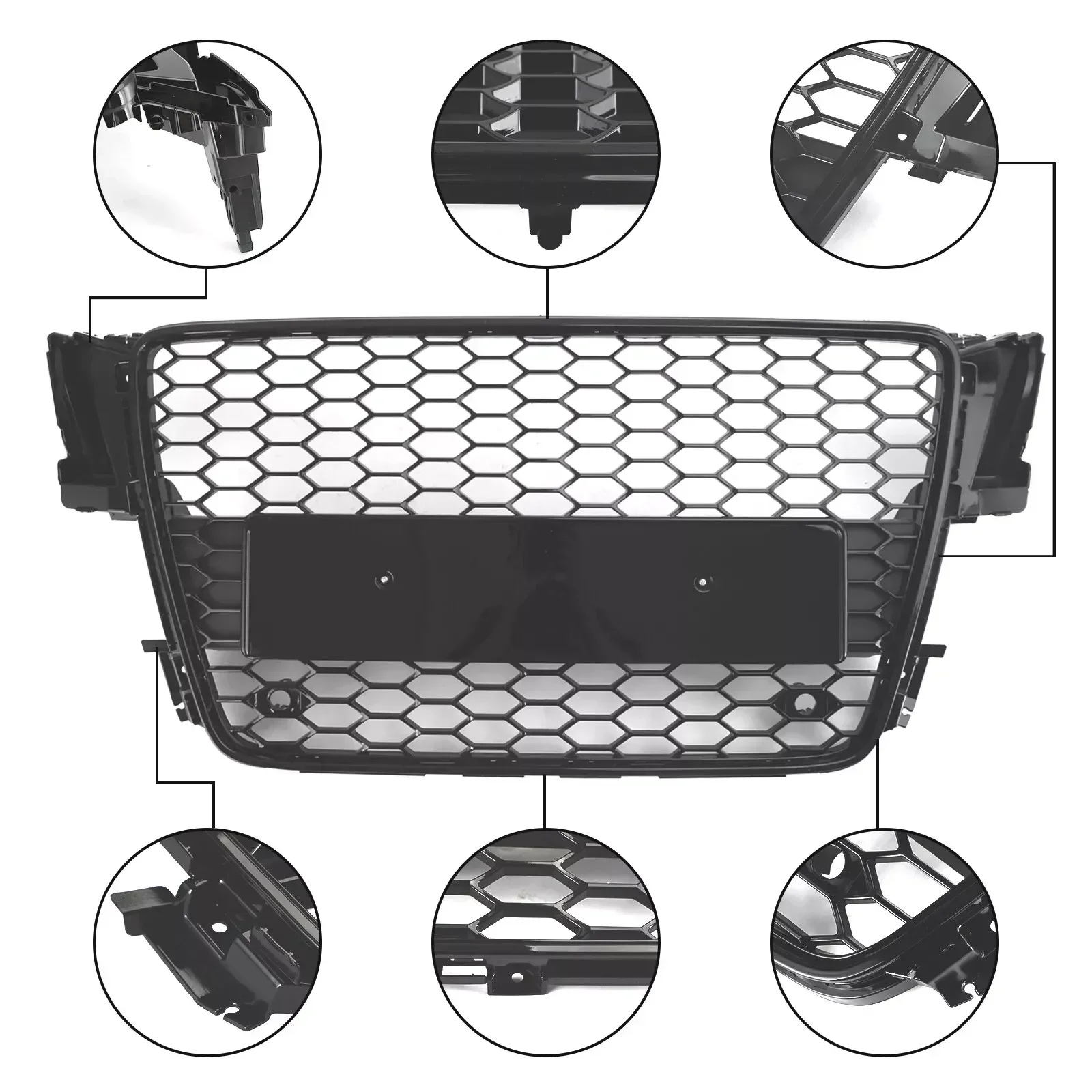 Car Front Bumper Grille Grill Honeycomb Sport Mesh RS5 Style HEX For AUDI A5/S5 B8 2008-2012 Gloss Black 8T0853651