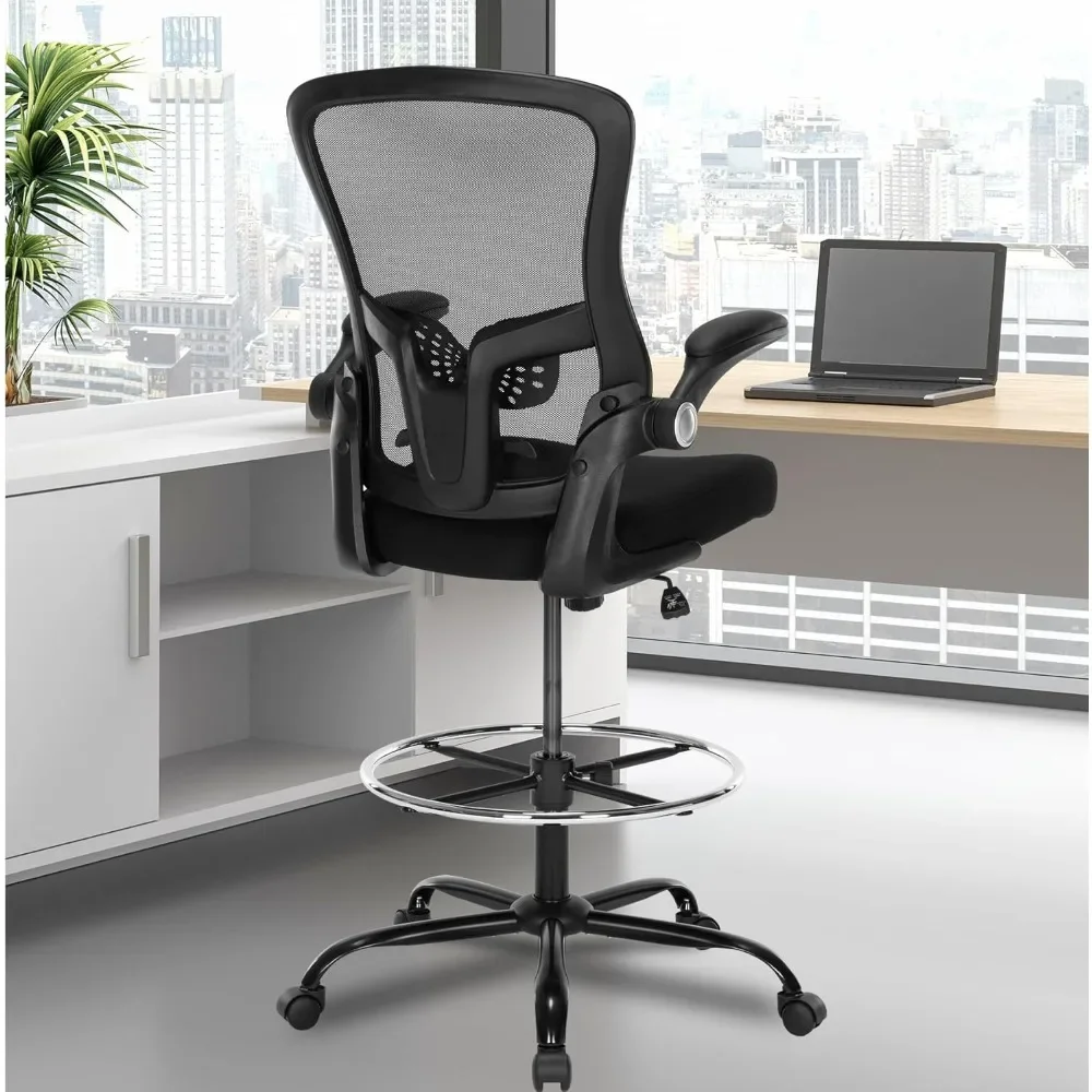 

Ergonomic Tall Office Chairs, Adjuatable Height,Breathable Mesh High Chair with Foot Rest,Stool Chair with Flip Up Arms