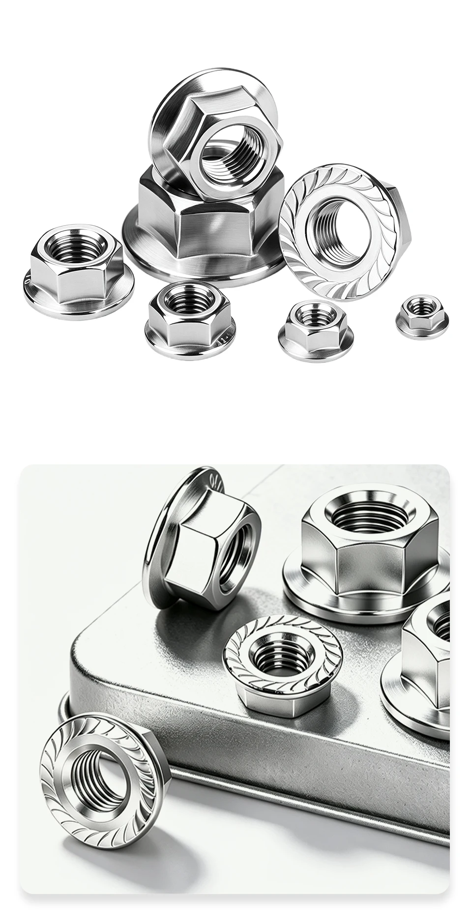 DIN6923 Gezahnte Spinlock-Flanschmutter Sechskant-Flanschmutter Edelstahl M2.5 M3 M4 M5 M6 M8 M10 M12 M14 M16 – Detail 8
