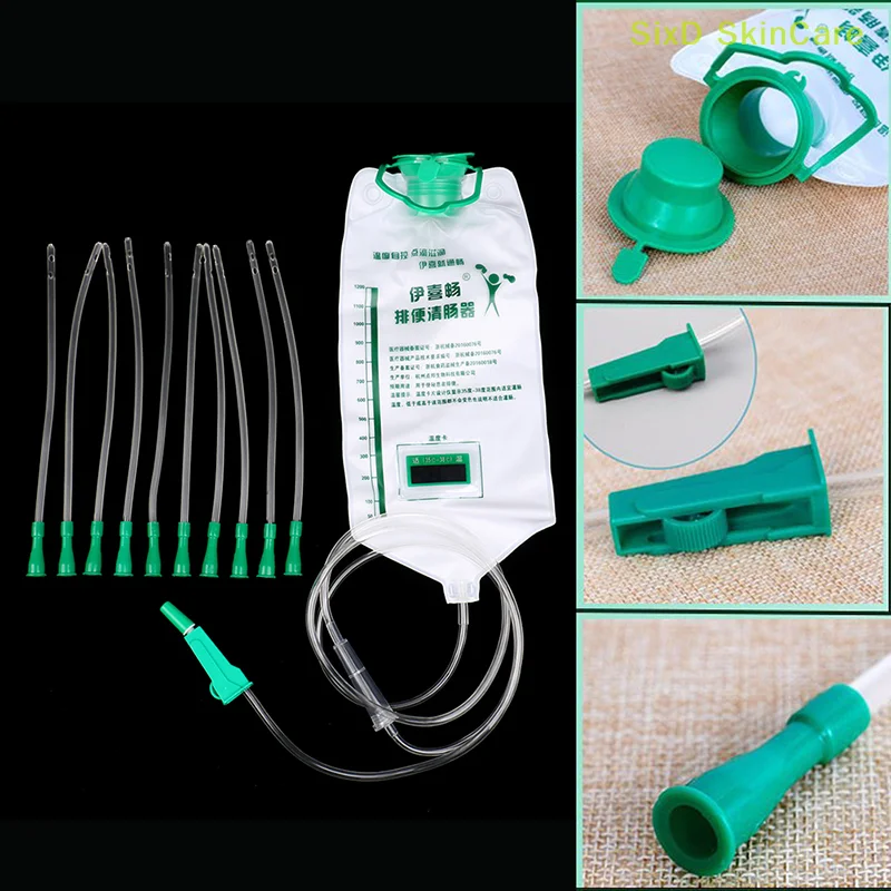 1200ML Home Enema Intestinal Flushing Bags Spa Coffee Enema Bag With 10pcs Tube Bowel Detoxification Colon Hydrotherapy Device