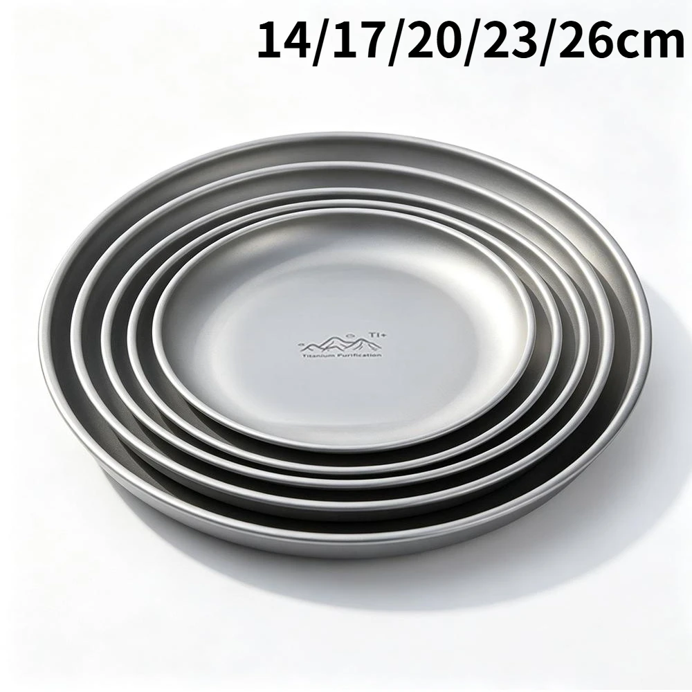Portable Titanium Camping Plate Ultralight Stackable Travel Tableware Backcountry Dinnerware for Backpacking Hiking Picnic BBQ