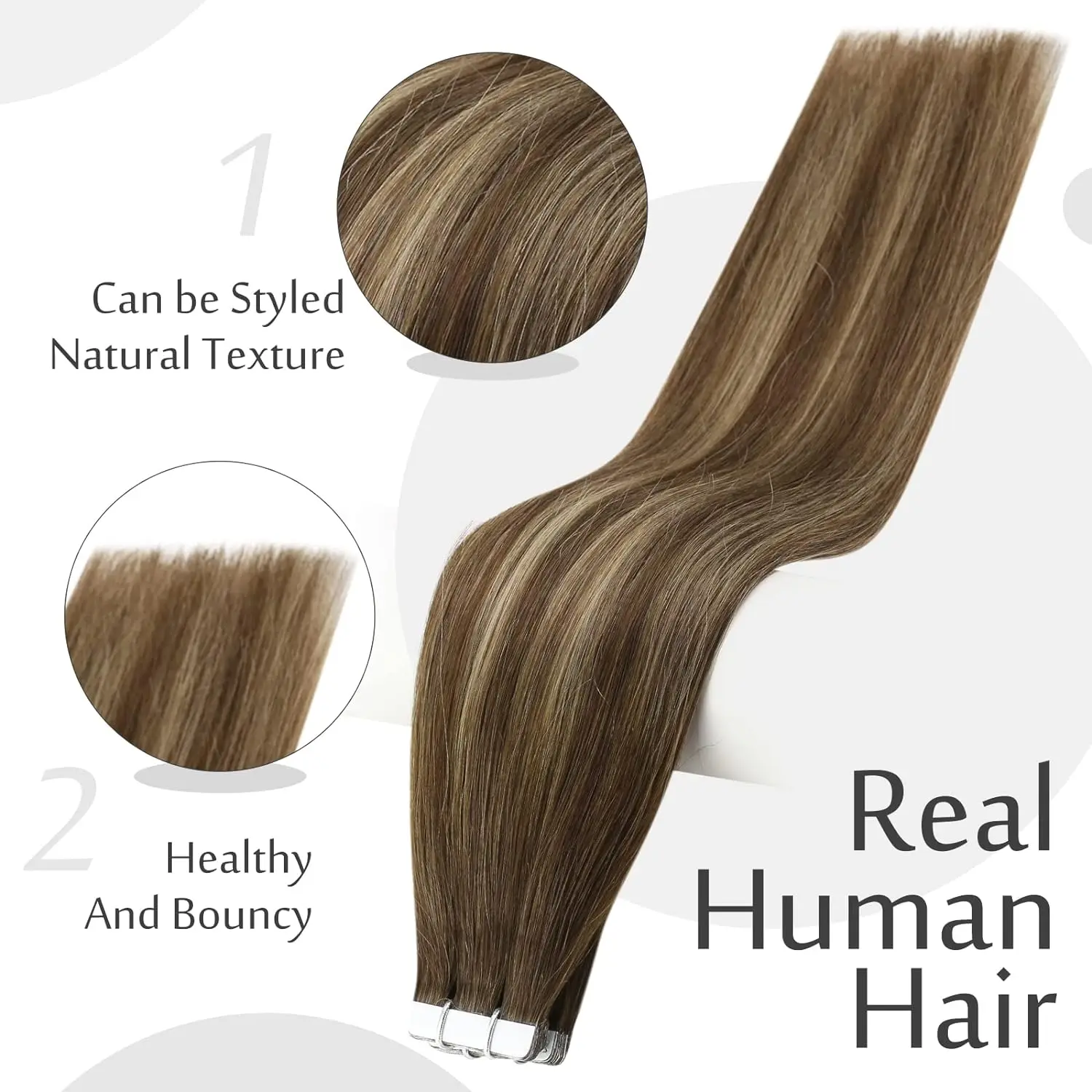 Tape In Hair Extensions Human Hair 4/27 Highlight Brown Straight Adhesive Glue on Premium Quality Silky Invisible Seamless  40g