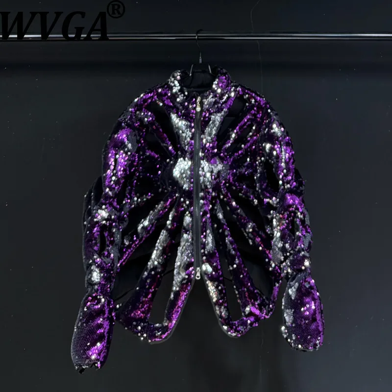 

WVGA, осенне-зимнее новое мужское пальто с тяжелыми пайетками, модные пальто с длинными рукавами и воротником-стойкой, нишевые шикарные повседневные куртки на молнии в стиле панк W13782