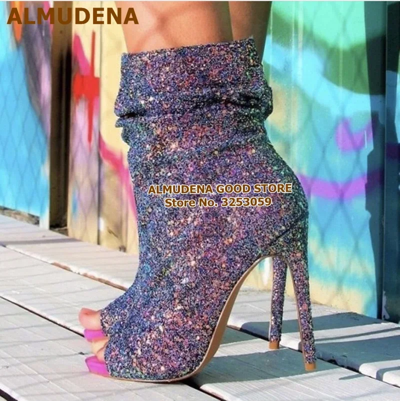 

ALMUDENA розовые, белые, черные блестящие ботильоны с блестками, блестящие туфли-лодочки на шпильке с открытым носком, блестящие модельные туфли-лодочки, блестящие банкетные туфли