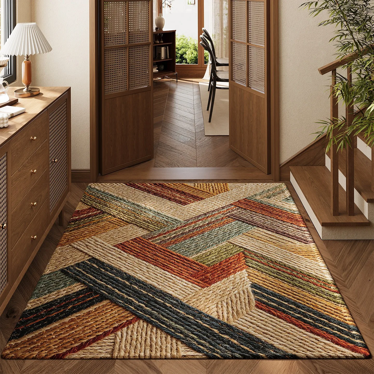 Linen Entrance Door Foot Mat Vintage Non‑Slip Dust‑Absorbent Bath Mat Living Room Rugs Indoor Hallway Rugs Home Decoration