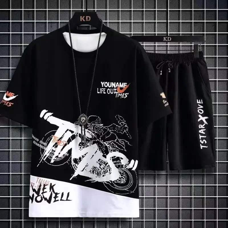 

Men's Sets 2025 Summer Fashion Casual Polyester printed t-shirt Shorts Set Men's Sporty Two-piece Outfit Basketball Tracksuits