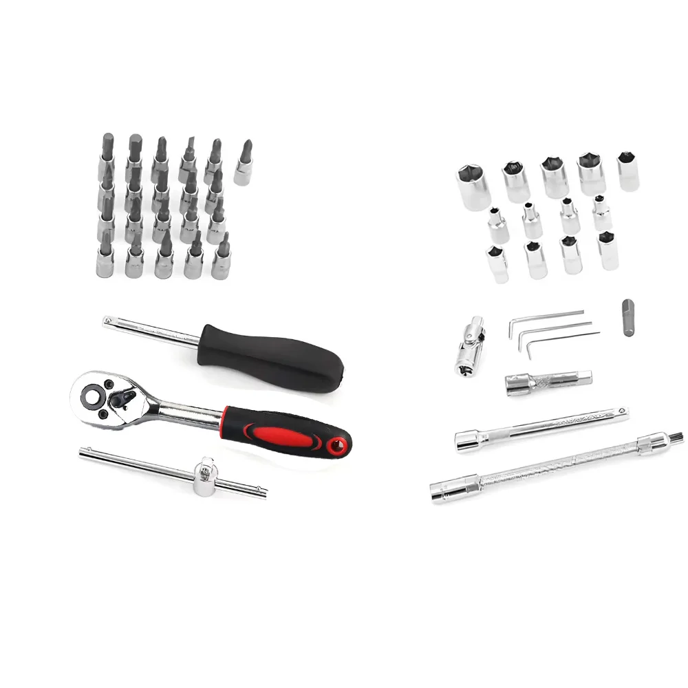 46pcs/Set Socket Wrench Diy Repair Tool Kit Ratchet Screwdriver for Car Repair Hardware Toolbox for Auto Repairing and Household