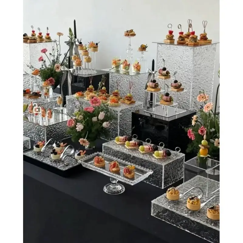 14pcs Acrylic Dessert Table Buffet Candy Column Holders For Wedding Banquet Cake Cookies Sushi Bread Fruits Tea Break Stand