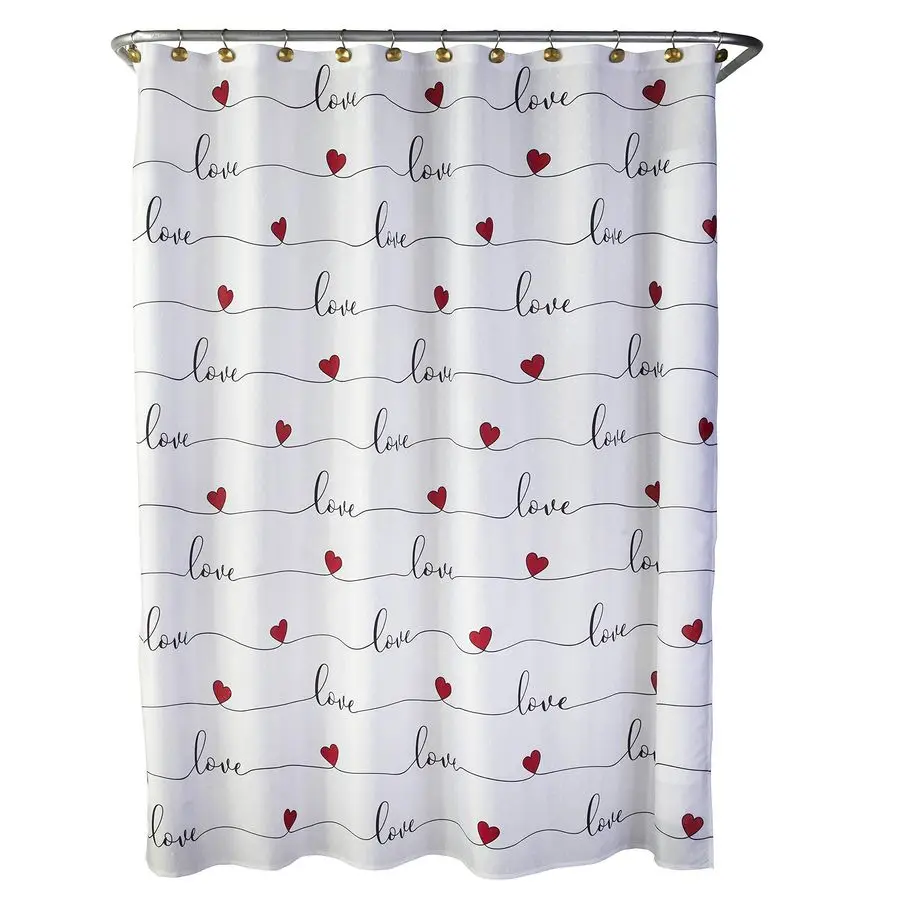 

Valentines Day Love Script Swiss Dot Fabric Shower Curtain, White