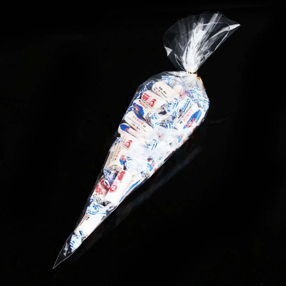 100 Pcs Cellophane Bags OPP Triangle Plastic Bags Cellophane Treat Bags with Cable Ties (16 x 30cm) OPP bags