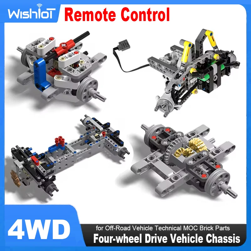 4WD Four-Wheel Drive Veículo Chassis Controle Remoto, Compatível com Todas as Marcas, Veículo Off-Road, Técnico MOC Brick Parts