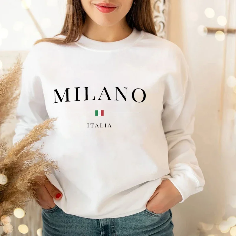 Women\'s Milano Print Sweatshirt Ladies Autumn Winter Travel Warm Pullover Hoodies Luxury Designer Y2k Hooded Tops Streetwear