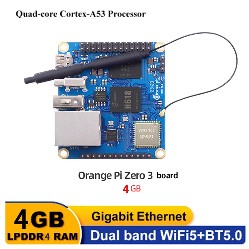 A10I For Zero 3 4GB RAM Single Board Computer H618 Chip Wifi-BT5.0 LPDDR4 Gigabit Zero3 Development Board