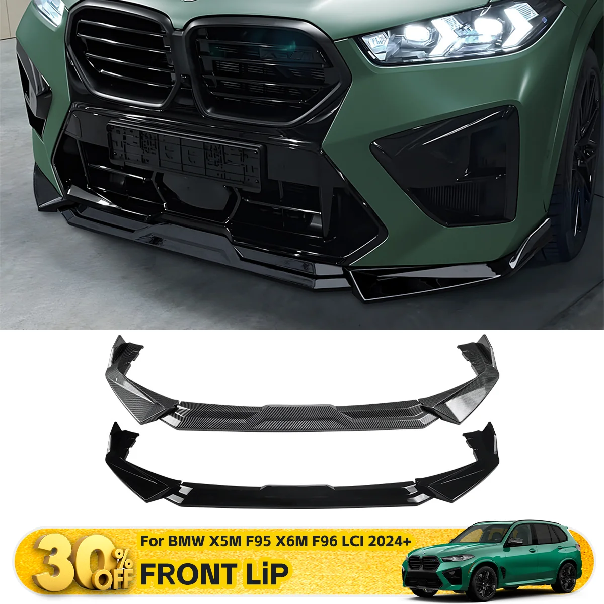 

For BMW X5M F95 X6M F96 LCI 2024+ Car Front Bumper Lip Spoiler Splitter Protective Cover Body Kit Exterior Tuning Accessories