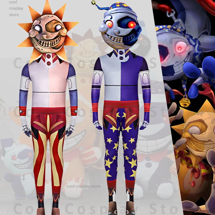 

Kids Moondrop And SunDrop Cosplay Children Costume Halloween Costumes for Kids Moon Drop Sunrise FNAF Carnival Cosplay Jumpsuits