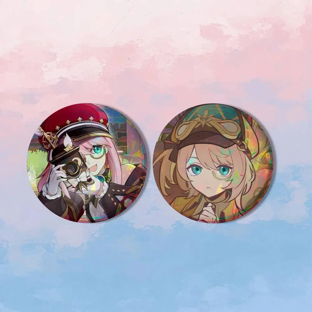 Genshin Impact C-Charlotte 2 piece set Pins Creativity Printed Pictures Text Metal Lapel Badges Brooches Jewelry Gift