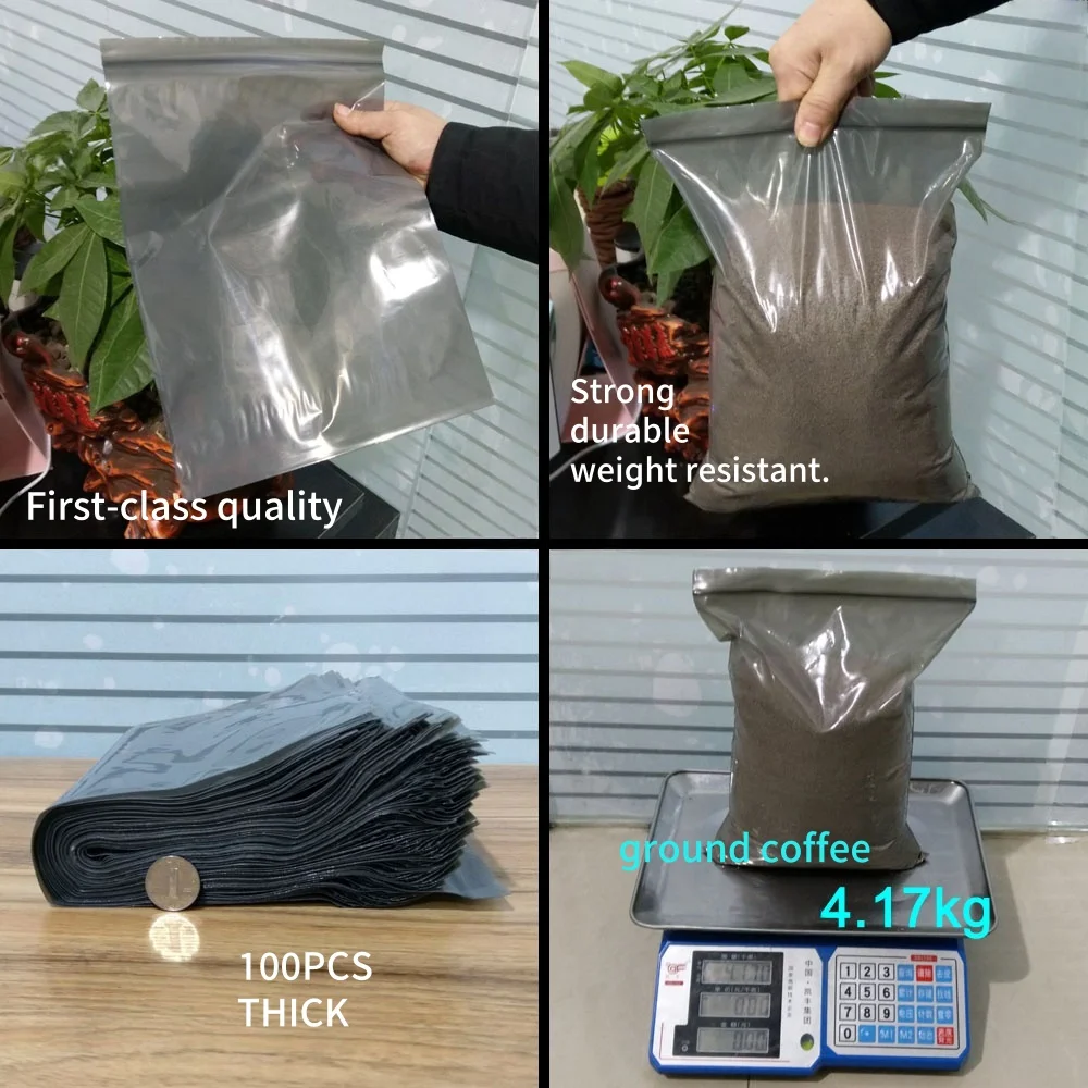 Gray Ziplock Bags 24*35cm Thickened Sel Sealing Bag For Ground Coffee Beans Snack Pet Food Packaging Bag Large Plastic Bags