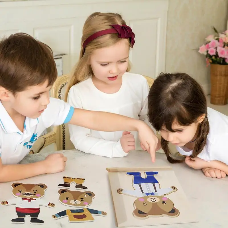 

Wooden Bear Family Dress-Up Change Clothes Play Set Wooden Sorting And Matching Jigsaw Puzzle Cognitive Change Clothes Play Set