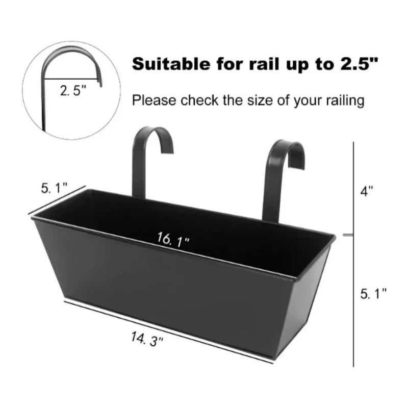 1/3Pcs Railing Planters for Outdoor Balcony Deck 16 Inch Over The Railing Planter Boxes Hanging for Fence Flower White Black