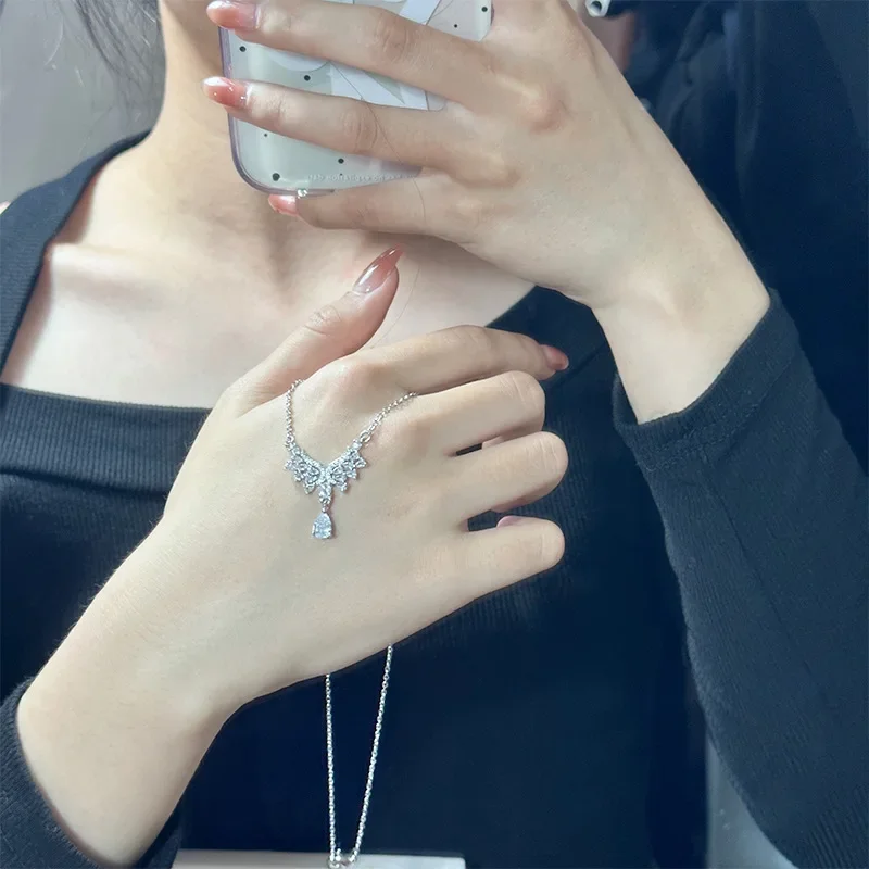 MDL Moissa!ite نمط تألق الملاك دمعة أجنحة ضوء قلادة فاخرة دمعة فو مويسان حقيقية الماس قلادة على هيئة ريشة #3