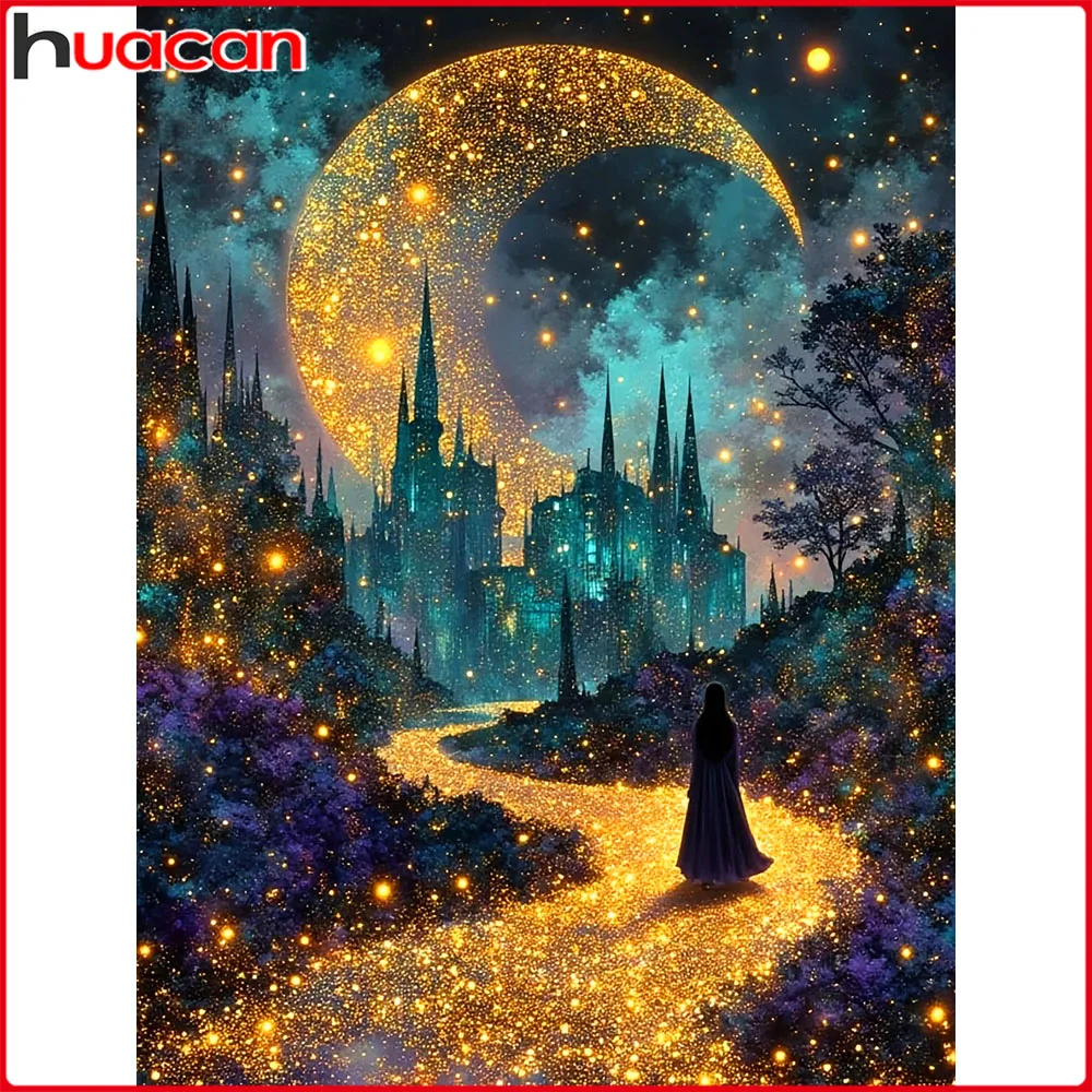 Huacan Vollquadrat-Rundbohrer Diamantmalerei Mondschloss Prinzessin Diamant-Mosaik Landschaftskunst Dekorative Gemälde