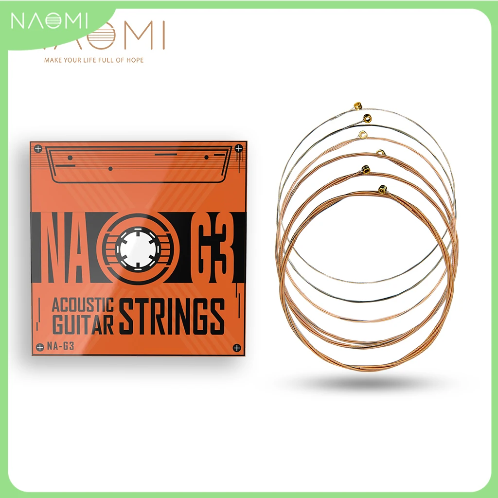 NAOMI 6pcs/1pack Professional Acoustic Guitar Strings Phosphor Bronze Coating Steel Wire .012-.053 Inch Hard Hand Feeling NA-G3