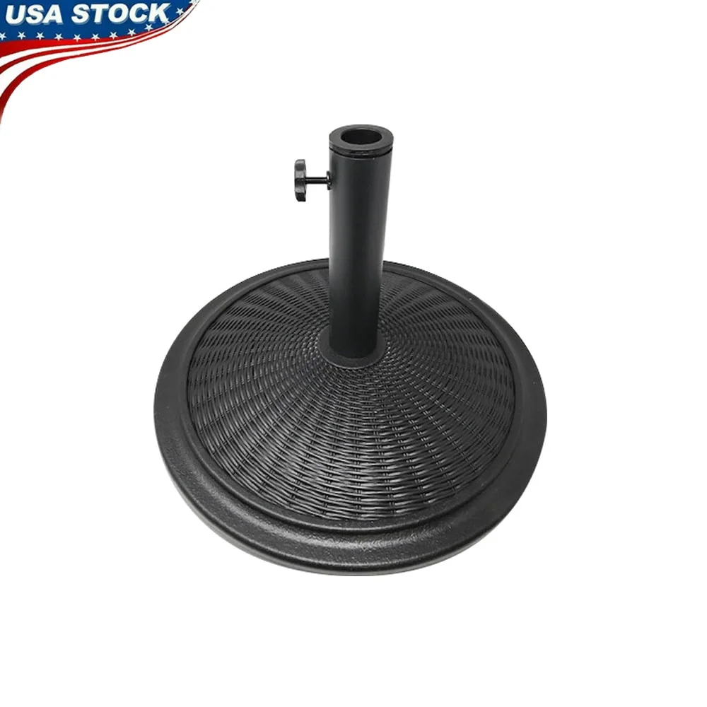 

Outdoor Cement Umbrella Base with Wicker Design Deck Patio 1in 2in Pole Fits Weather Resistant Heavy Duty 27.5lbs
