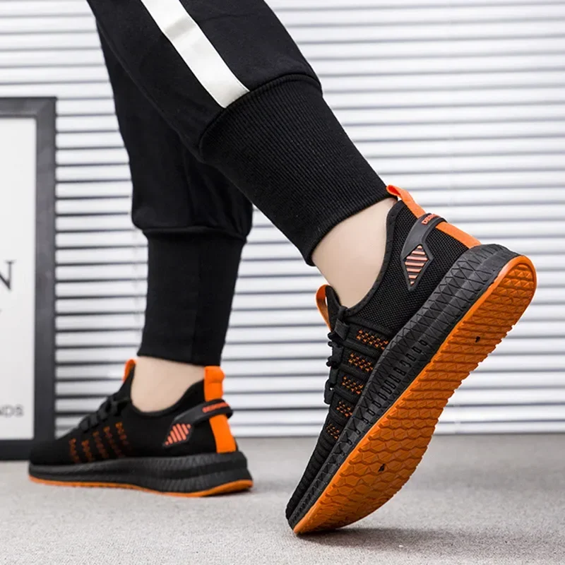 รองเท้าผู้ชายแฟชั่นรองเท้าผ้าใบผู้ชาย Vulcanized รองเท้า Air Mesh Mens Trainers น้ําหนักเบาสีดํา Footware Tenis Masculino