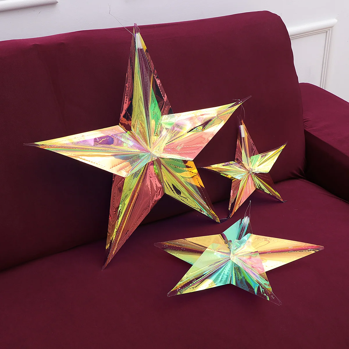 

3pcs Colorful Neon Effect Pentagram Party Pendant Christmas Decoration Hanging nament Craft Star Shaped Wall Ceiling Home Store