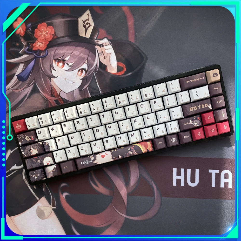 

Аниме колпачки для клавиш Genshin Impact Ху Тао Xda, профиль Pbt, сублимация краски для механической клавиатуры, 128 клавиш, краситель для игры Mx Switch