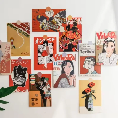 

Japanese Showa Vintage Cartoon Girl Postcard Cute Photo Props Room Background Wall Creative Diy Kawaii 30 Sheets Free Sticker